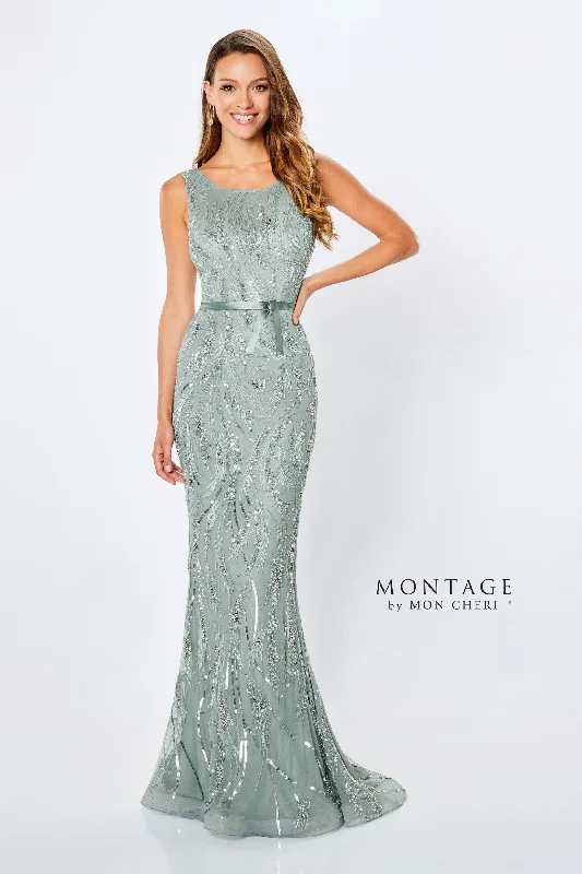 Montage 221965 Scoop Neck Fit & Flare Sequin Gown With Belt