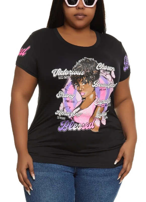 Plus Size Blessed Beautiful Chosen Ruched Graphic Tee