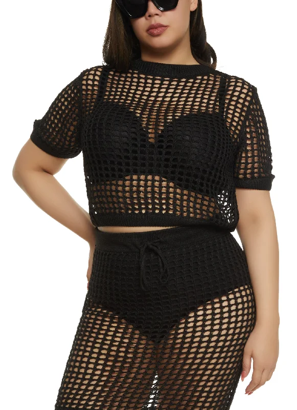 Plus Size Crochet Short Sleeve Sweater