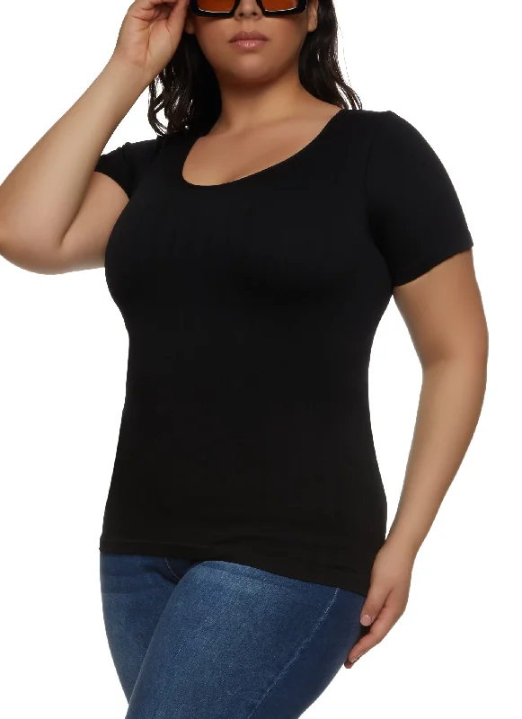 Plus Size Rib Knit Scoop Neck Tee