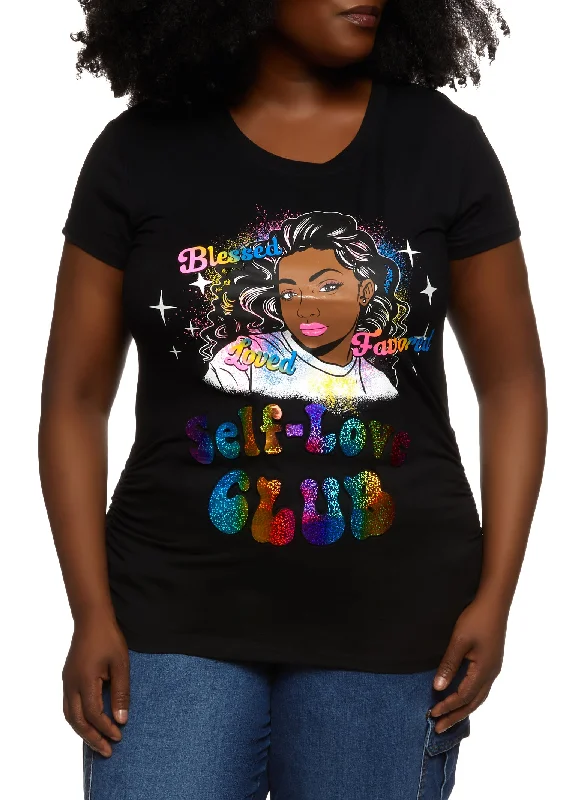 Plus Size Self Love Club Embossed Foil Graphic Tee