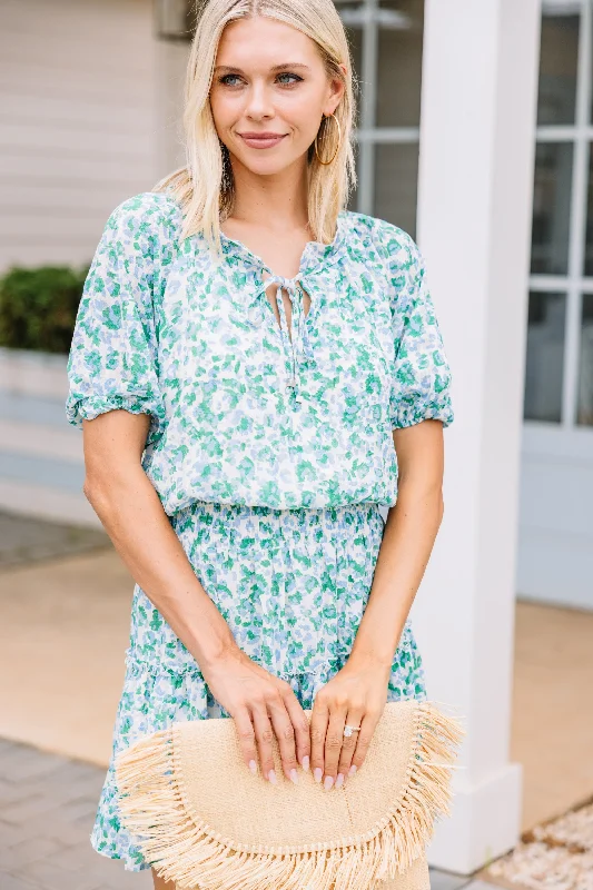 Catch Their Eye Green Ditsy Floral Dress