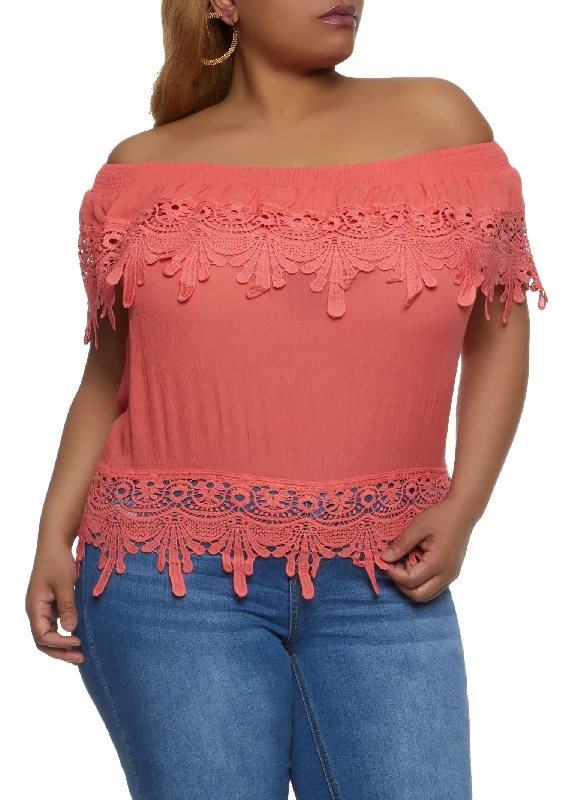 Plus Size Crotchet Off the Shoulder Top