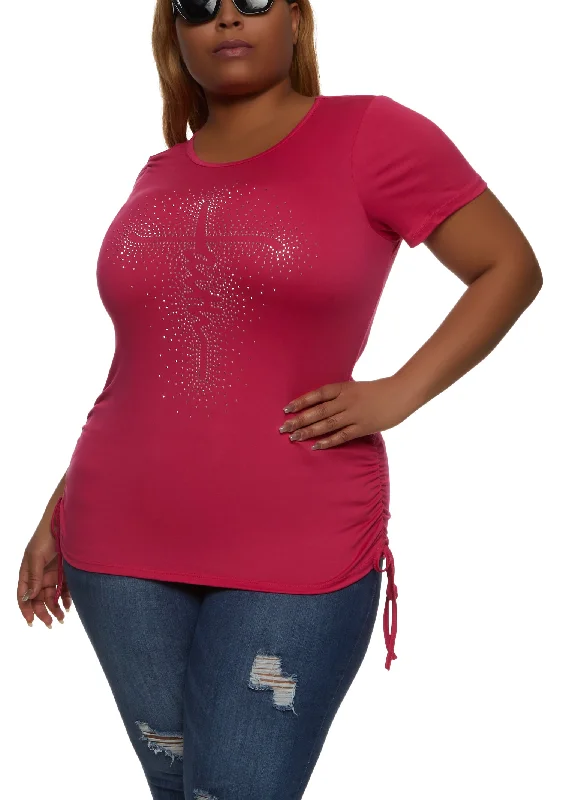 Plus Size Faith Rhinestone Ruched Graphic Tee