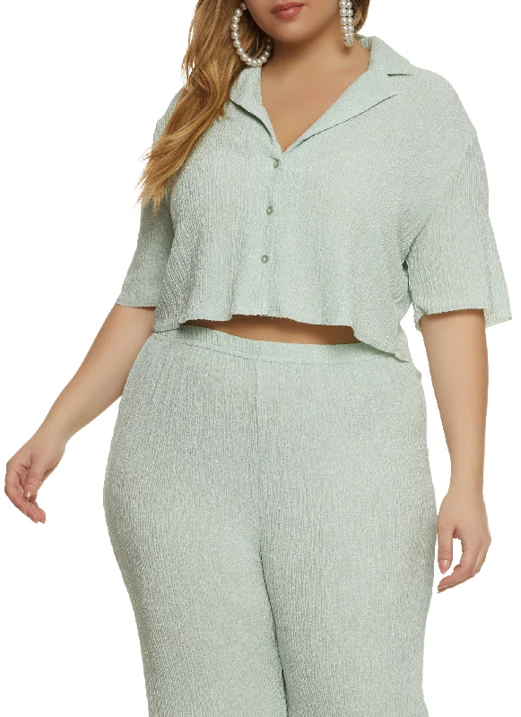 Plus Size Textured Knit Button Front Shirt