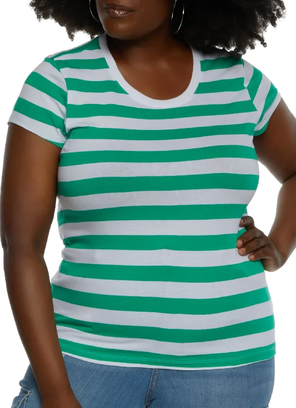 Plus Size Striped Crew Neck Tee