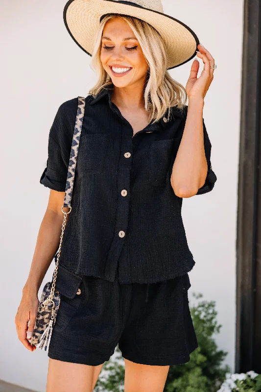 In My Dreams Black Button Down Top