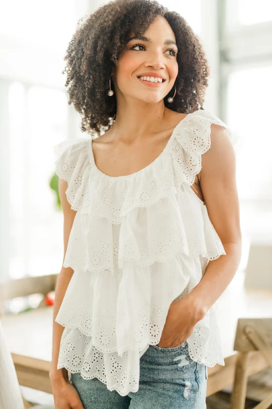 Just Be Yourself Ivory White Eyelet Top