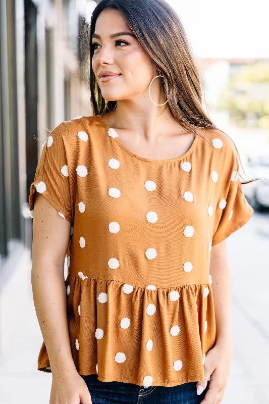 Love Deeply Caramel Brown Polka Dot Babydoll Top