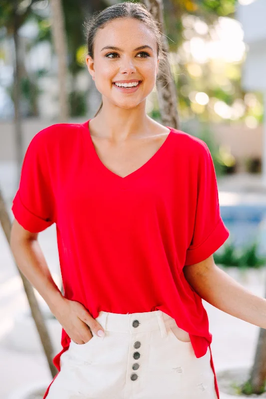 Make Your Life Easy Ruby Red V-Neck Top