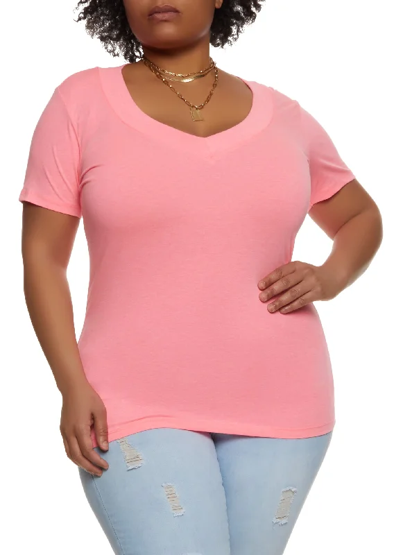 Plus Size Basic V Neck Tee