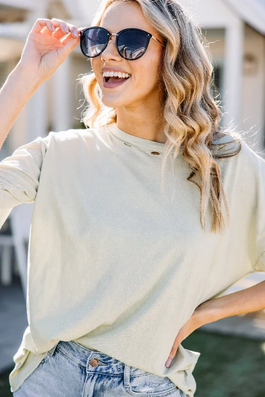 On The Move Muted Sage Green Distressed Tee