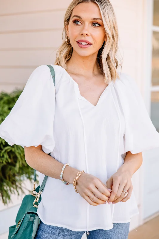 Open To Love White Bubble Sleeve Blouse