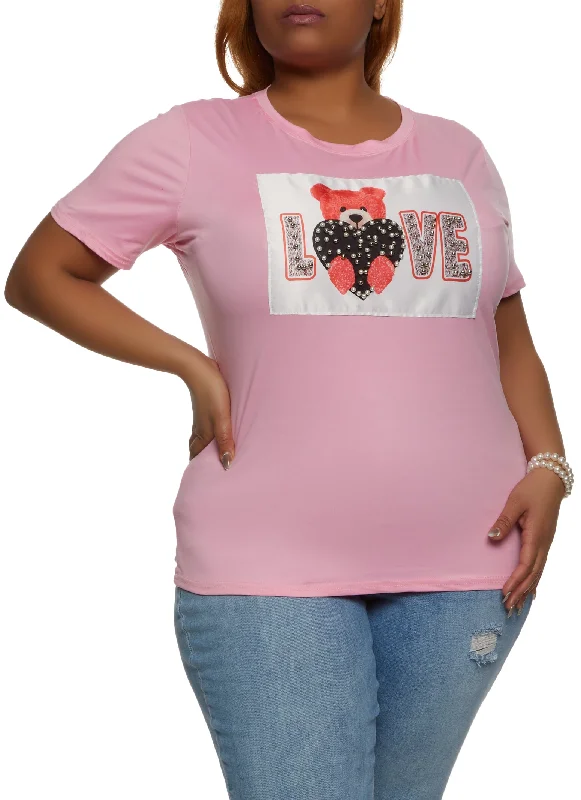 Plus Size Love Bear Graphic Patch Tee