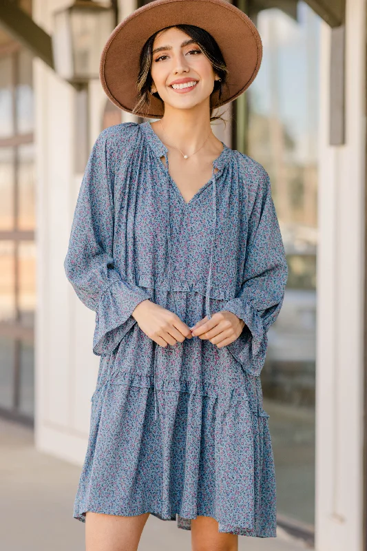 Reach For You Blue Ditsy Floral Dress