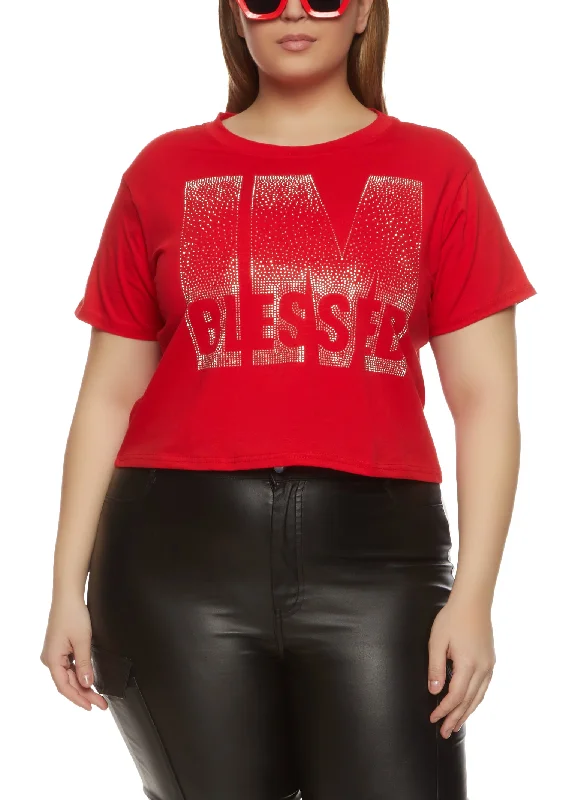 Plus Size Im Blessed Rhinestone Tee