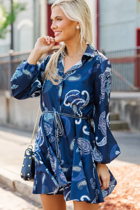 See You There Navy Blue Paisley Dress