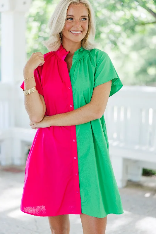 Speak Up Fuchsia/Green Colorblock Dress