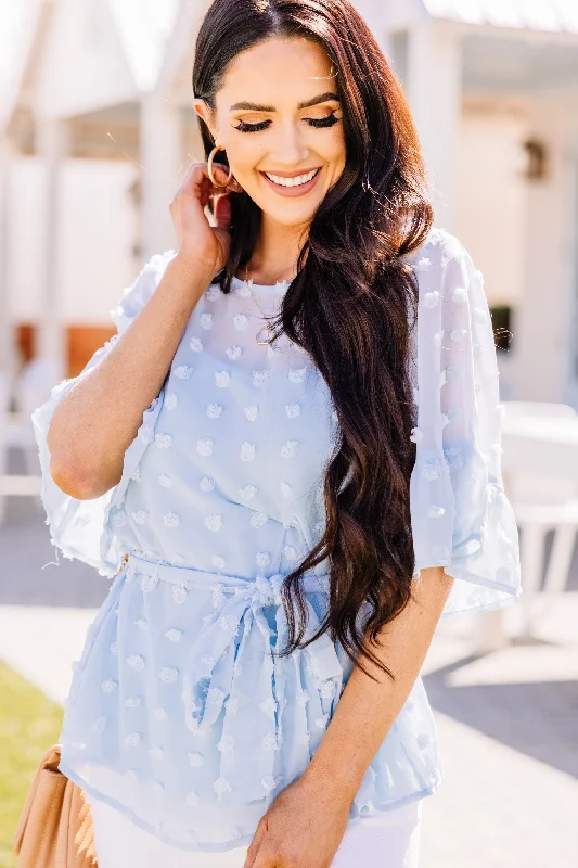 Sweet and Sassy Light Blue Swiss Dot Top