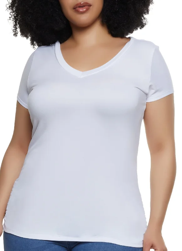 Plus Size Basic Solid V Neck Tee