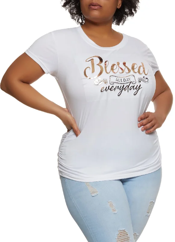 Plus Size Blessed All Day Everyday Embossed Foil Graphic Tee