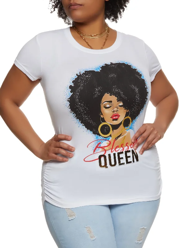 Plus Size Blessed Queen Ruched Graphic Tee