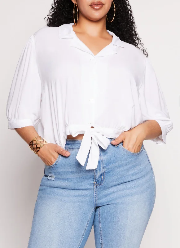 Plus Size Button Front High Low Shirt