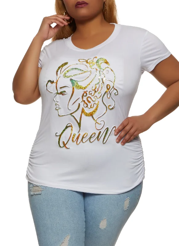 Plus Size Embossed Foil Screen Queen Graphic Tee