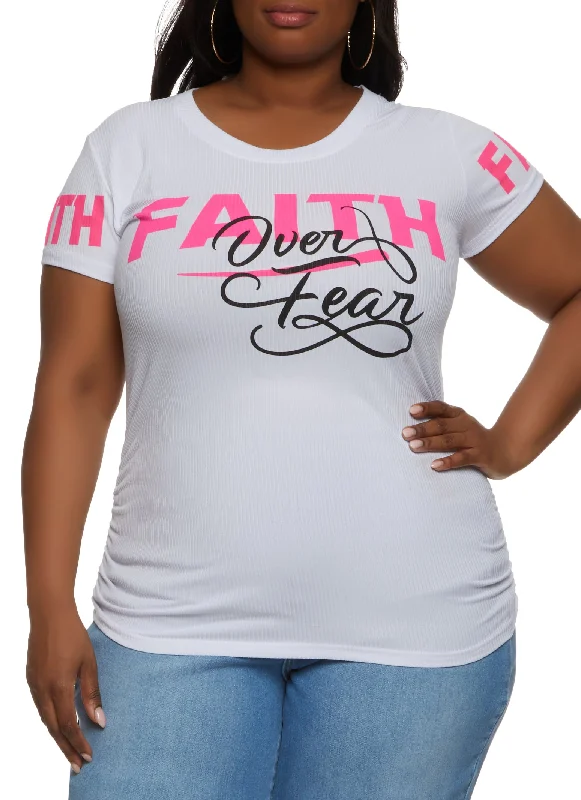 Plus Size Faith Over Fear Ruched Graphic Tee