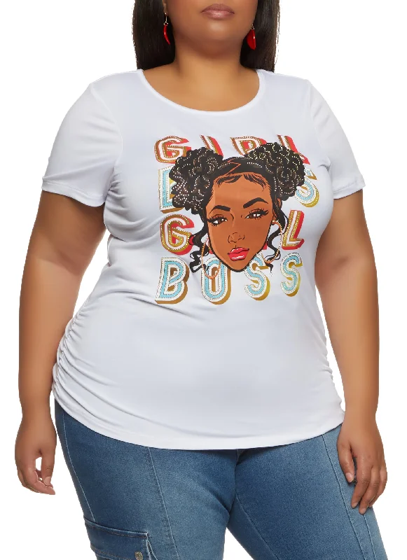 Plus Size Girl Boss Rhinestone Graphic Tee