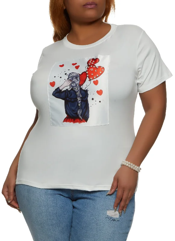 Plus Size Girl Heart Graphic Patch Tee