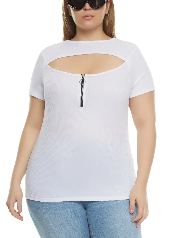 Plus Size Half Zip Cut Out Front Top