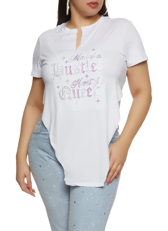 Plus Size Mind Of A Hustler Heart Of A Queen Rhinestone Tunic Top