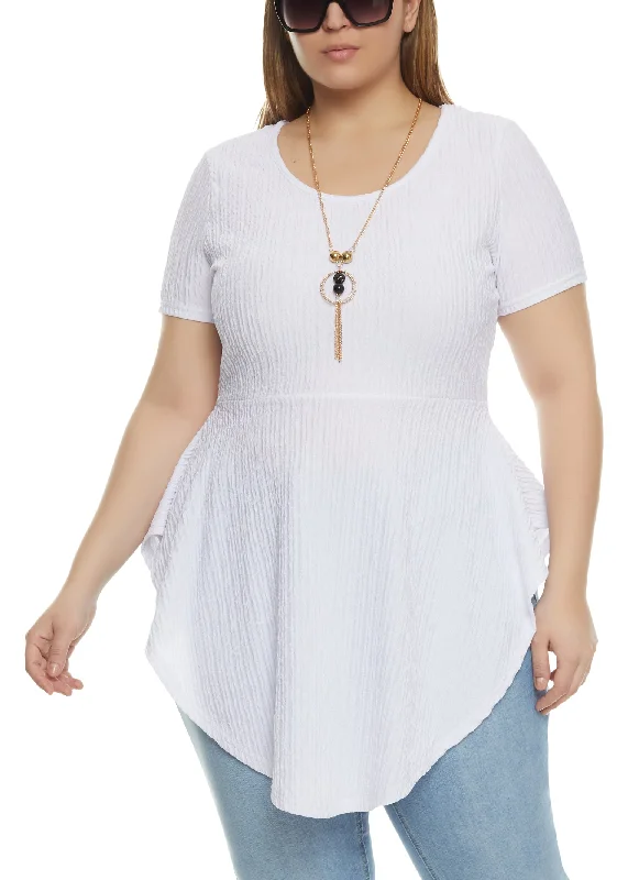 Plus Size Peplum Tunic Top with Necklace