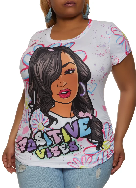 Plus Size Positive Vibes Graphic Print Tee