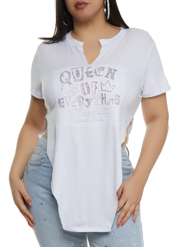 Plus Size Queen of Everything Embossed Rhinestone Graphic Tee