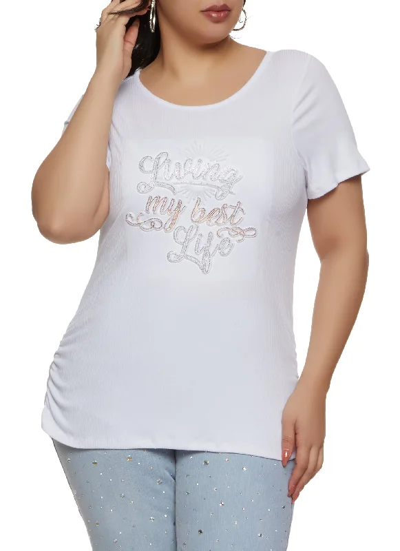 Plus Size Rhinestone Living My Best Life Tee