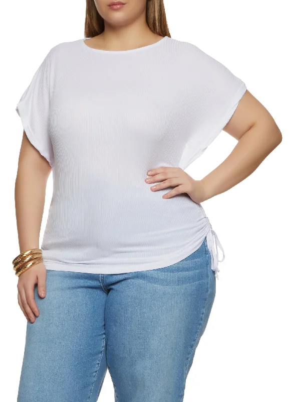 Plus Size Ribbed Knit Ruched Side Top