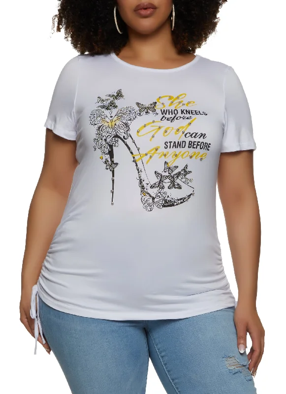 Plus Size Stiletto Butterfly Studded Graphic Tee