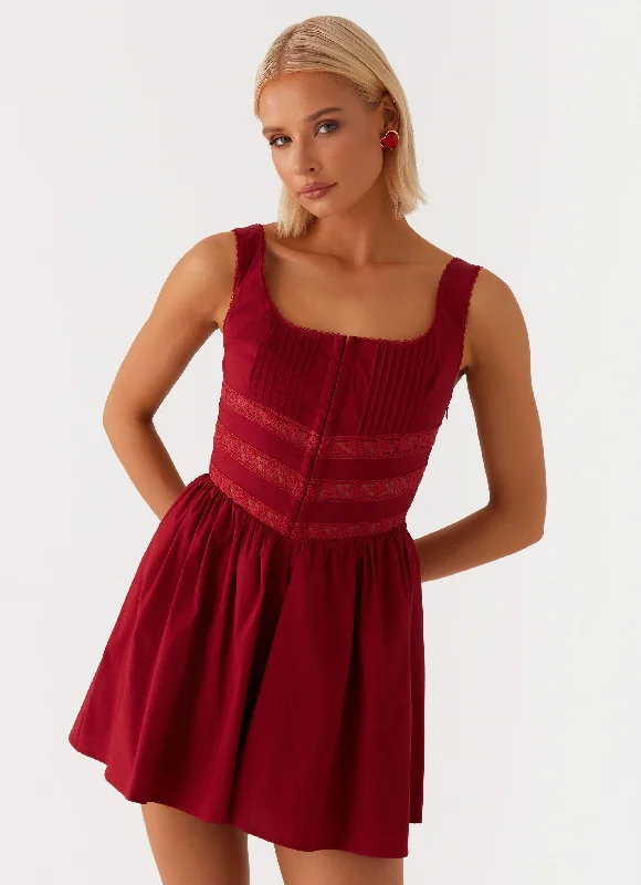 Eleanor Lace Trim Mini Dress - Red