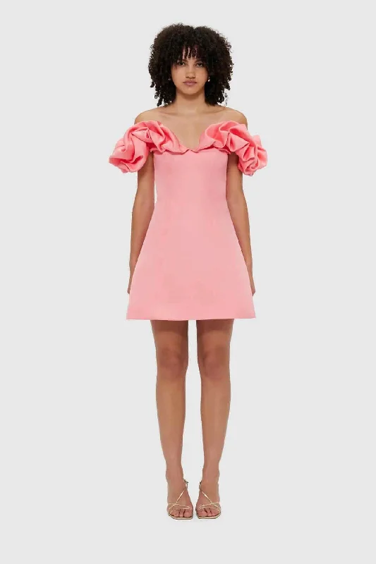 Leo Lin Bella Off Shoulder Frill Mini Dress - Strawberry Pink