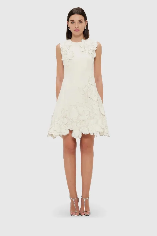 Leo Lin Chloe Appliqué Sleeveless Mini Dress - Vanilla