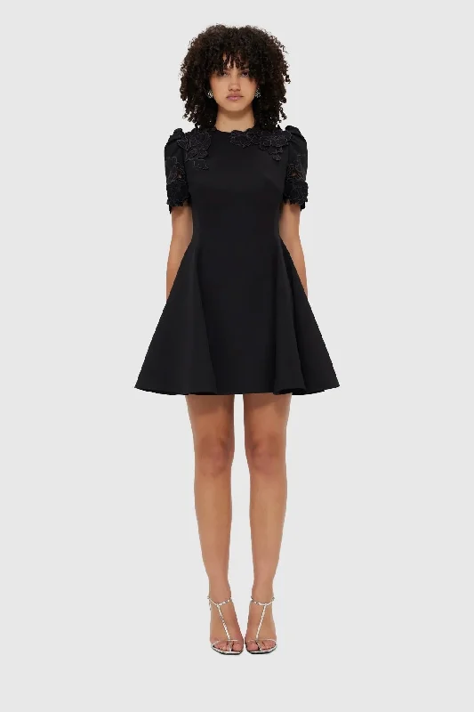 Leo Lin Elyse Appliqué Short Sleeve Mini Dress - Ebony