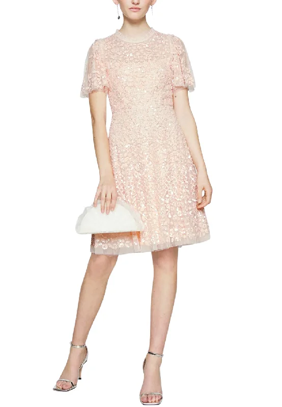 Pink Amalie Embellished Sequins Flutter Sleeves Mini Dress