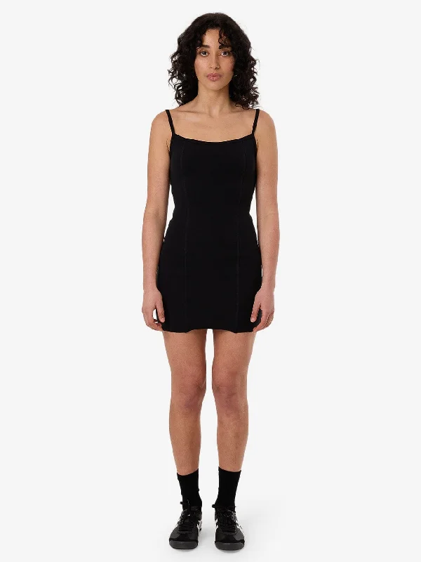 Rib Seam Mini Dress - Black