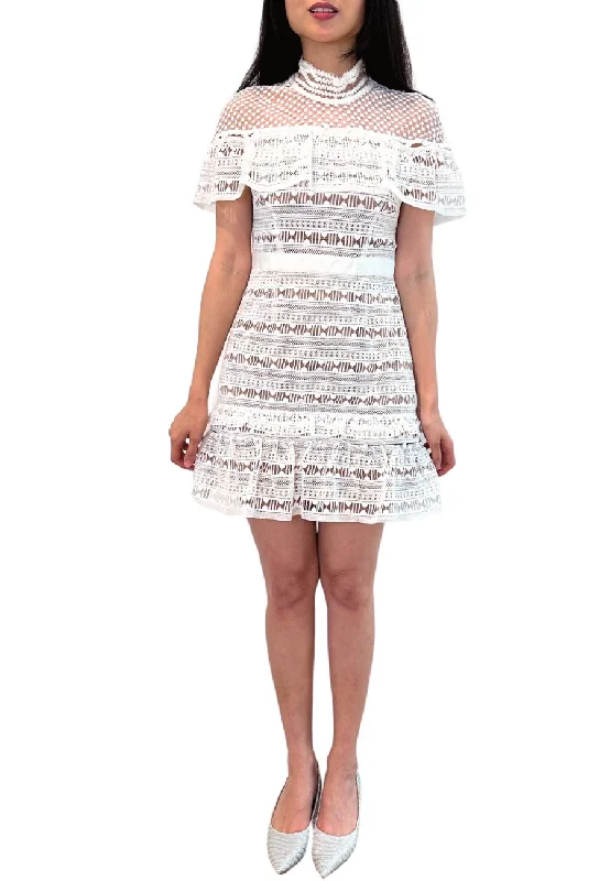 White Ruffled Lace Mini Dress