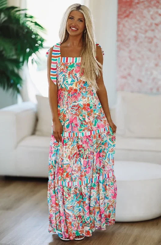 Color Burst Floral Maxi Dress - Pink