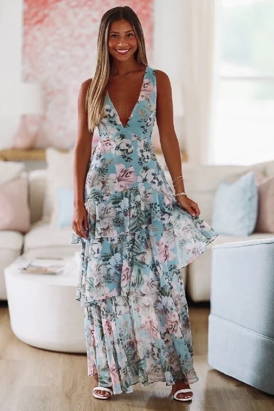 Elena's Love Maxi Dress - Blue and Pink