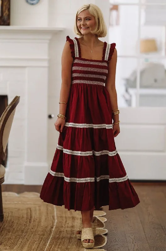 Lola in Burgundy Maxi Dress - Burgundy