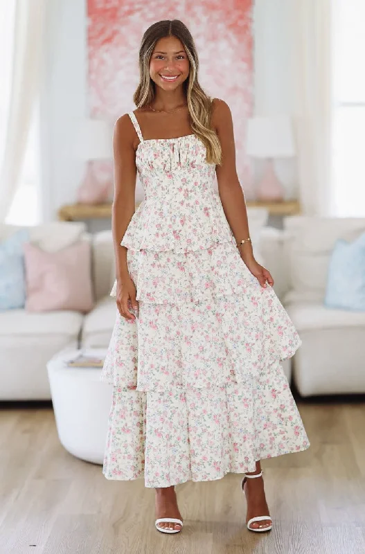 New Beginnings Maxi Dress - Cream and Pink